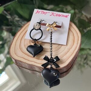 Betsey Johnson Black Metal Heart Drop Earrings with Gold Accents